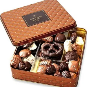 Chocolate Gift Basket, Gourmet Snack Food Box in Keepsake Tin- Bonnie and Pop