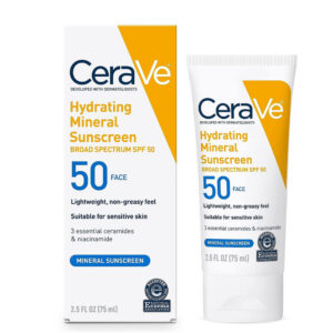 CeraVe Hydrating Mineral Sunscreen SPF 50 Face Lotion for Sensitive Skin, Kids & Adults, 2.5 oz