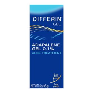 Differin Prescription-Strength Retinoid Acne Treatment Gel for Face with 0.1% Adapalene, Clears & Prevents Acne, Fragrance-Free, 15g Tube​