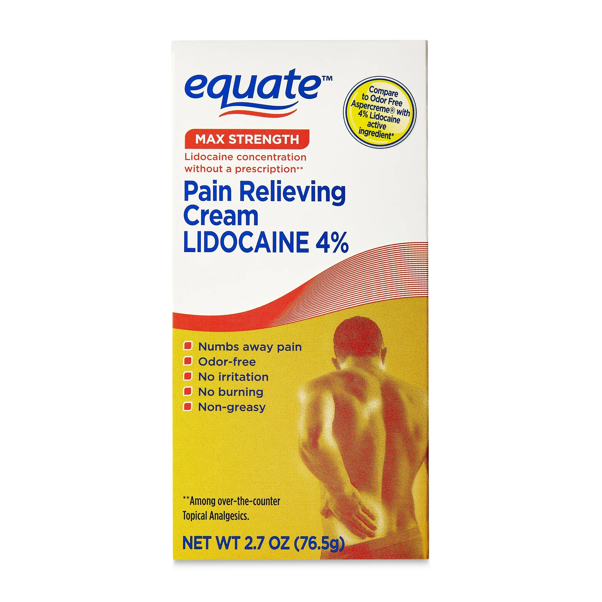 Equate Lidocaine Pain Relieving Cream 4% Lidocaine , 2.7 fl oz, Compare to Aspercreme® Odor Free with 4% Lidocaine Active Ingredient