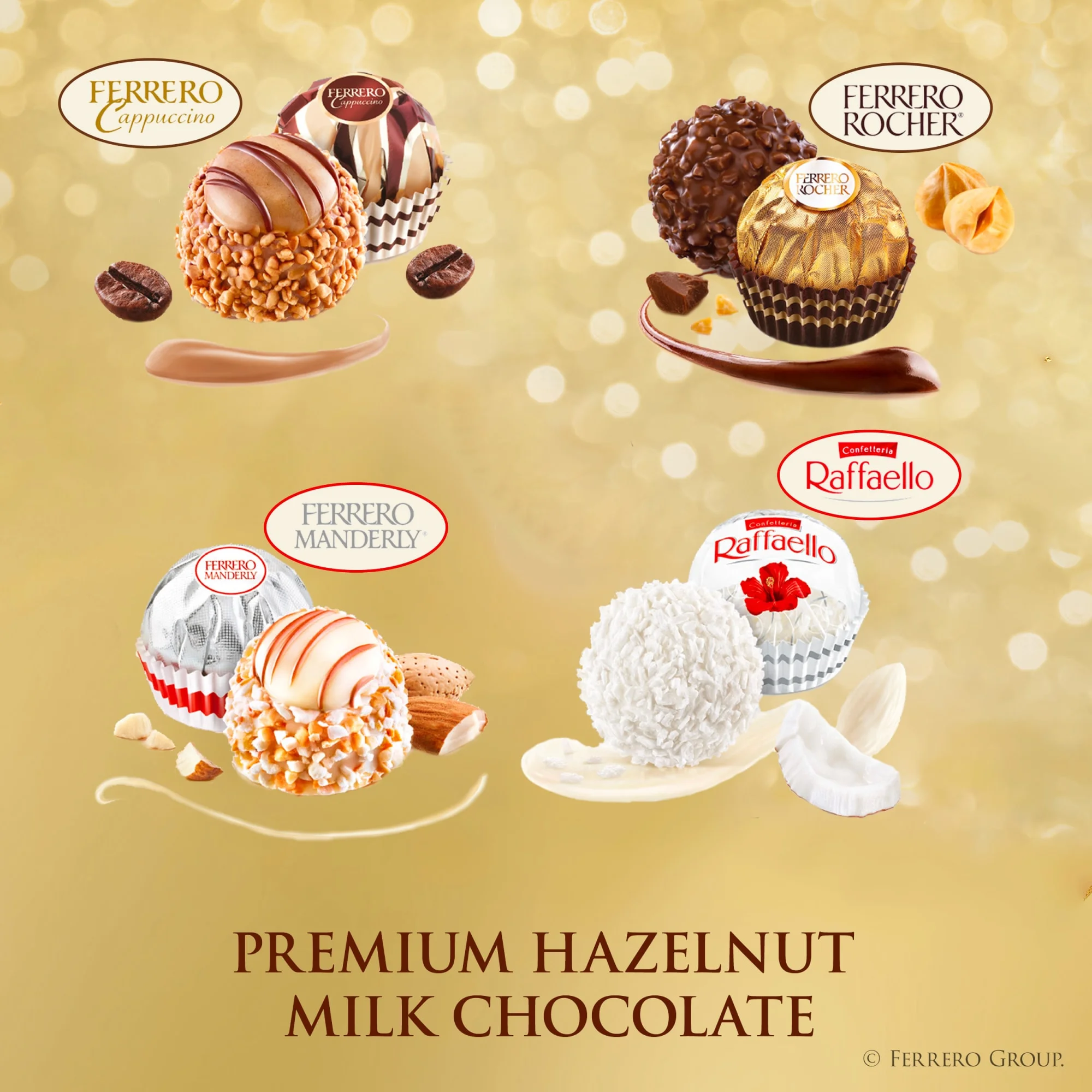 Ferrero Collection Grand Assortment, Hazelnut Chocolate, Coconut, Almond, Cappuccino, Holiday Gift Box, 12 Count, 4.1 oz
