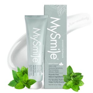 MySmile Anti-Sensitivity Toothpaste with 10% Nano-Hydroxyapatite for Adults, Fluoride-Free Teeth Whitening Toothpaste, SLS Free, Repair Enamel & Remineralizer, Natural Ingredient Misty Mint, 4.2oz