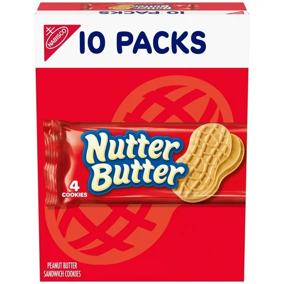 NUTTER BUTTER Peanut Butter Sandwich Cookies, 10 Snack Packs, 1.9 oz, (4 Cookies Per Pack)