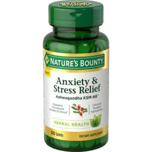 Nature's Bounty Anxiety & Stress Relief Ashwagandha KSM 66, L-Theanine, Dietary Supplement, Tablets, 50 Ct