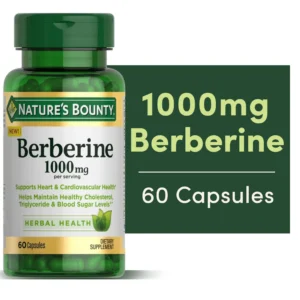 Nature's Bounty Berberine 1000mg Capsules, Supports Heart Health, Cholesterol & Blood Sugar Levels in a Normal Range, Non-GMO Supplement, 60 Count