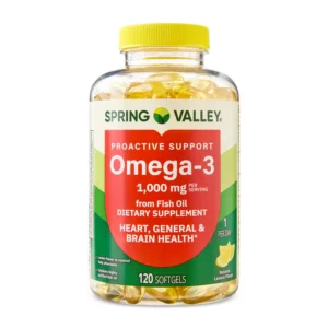 Spring Valley Proactive Support Omega-3 Fish Oil Dietary Supplement Softgels for Heart/General/Brain Health, 1000 mg, 60 Count