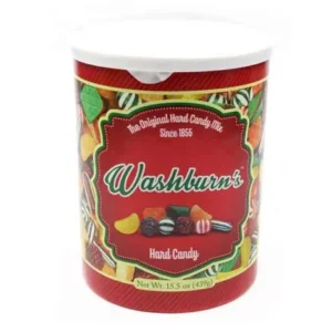 Washburn Candy Old Fashioned Hard Candy Canister 15.5 oz Holiday Gift and Treat